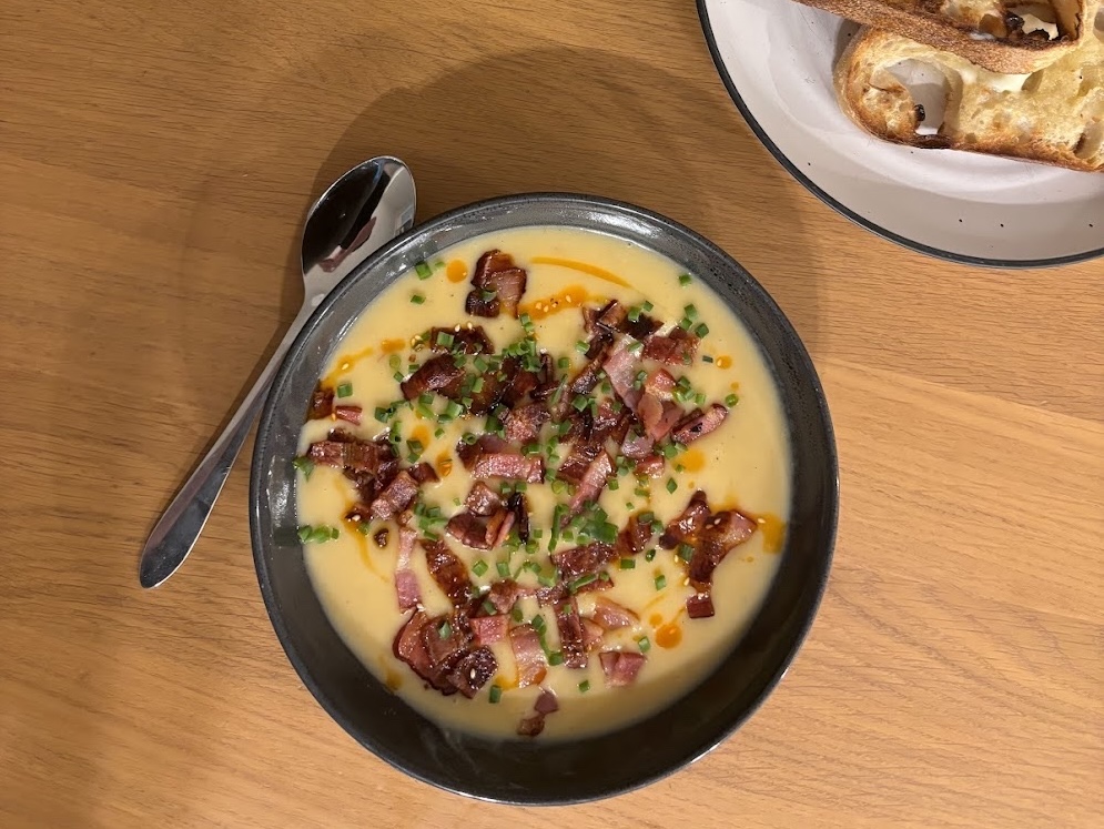 Potato and Leek Soup with Bacon and Chilli Oil