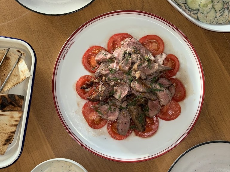 Grilled Lamb Shoulder with Garlicky Tomatoes